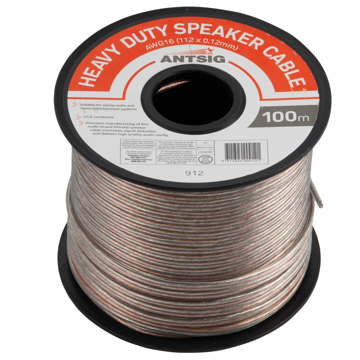 Antsig Clear Speaker Cable Reel 100m PVC CCS Audio Clarity - SuperSaverAU - view 1