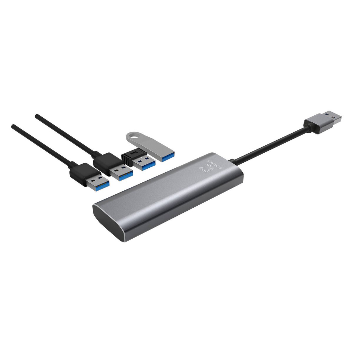 Comsol USB-A to 4 Port USB 3.0 Hub - 5Gbps Data Transfer - Aluminium Casing - SuperSaverAU - view 3