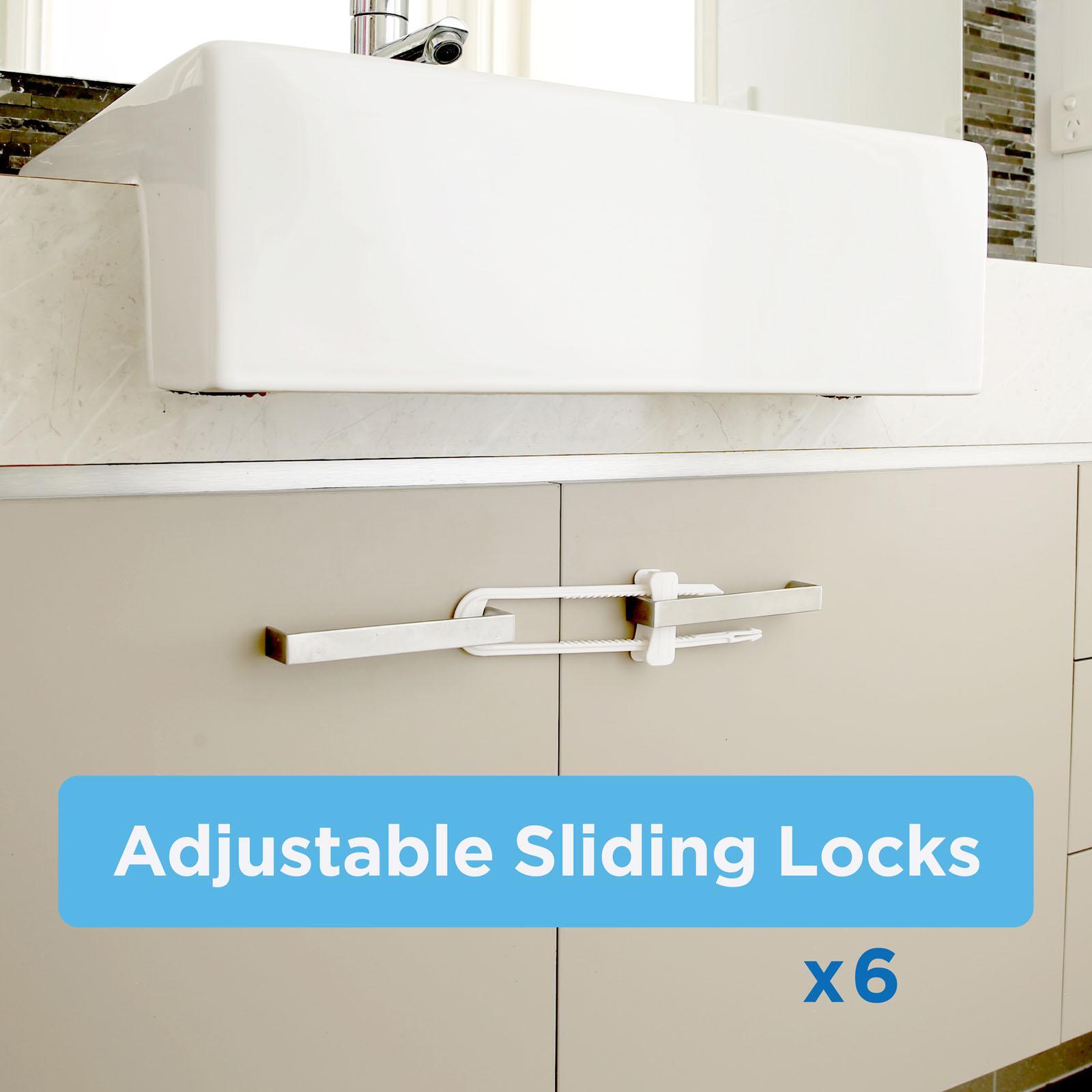 Perma Child Safety White Adjustable Sliding Cabinet Locks - 6 Pack