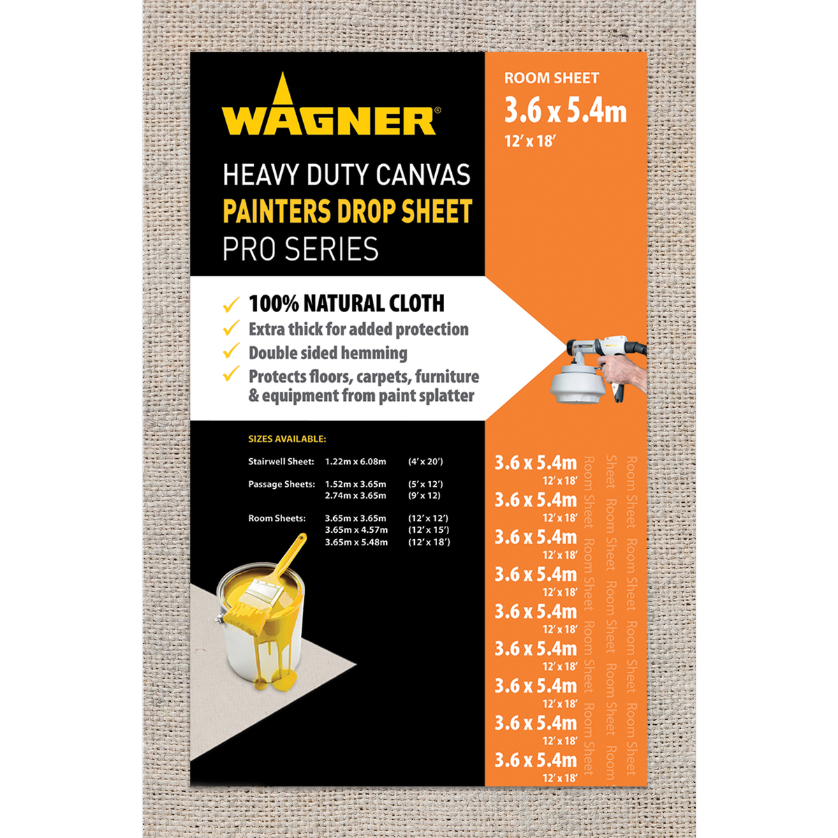 Wagner Heavy Duty Canvas Drop Sheet 3.65m x 5.48m Tear Resistant - SuperSaverAU - view 1