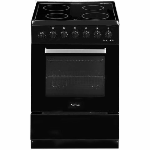 Artusi 60cm Electric Freestanding Oven in Black - 7 Functions, Ceramic Cooktop, Storage Drawer - AFC607B