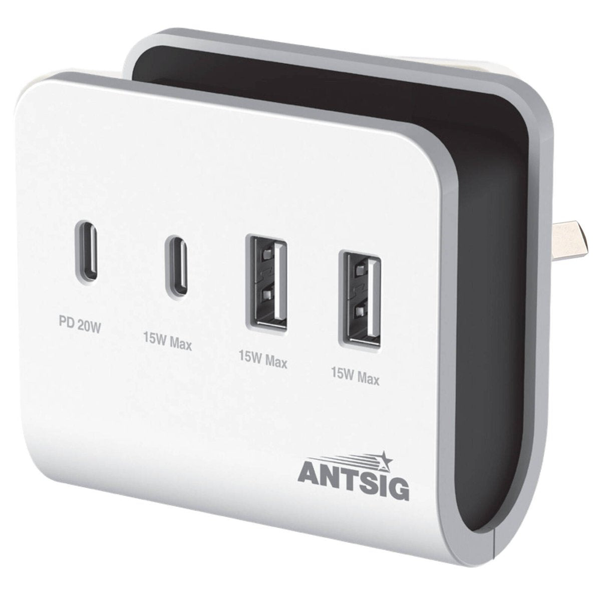 Antsig 20W 4 Port USB Wall Charger - Compact Design - Built-in Phone Holder - White - SuperSaverAU - view 1