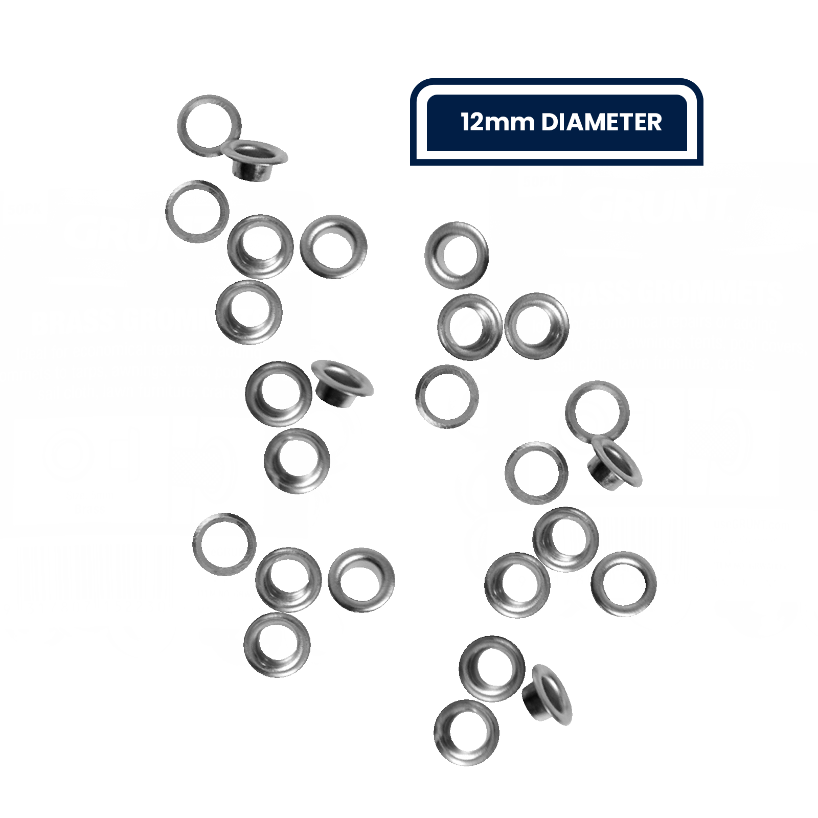 Grunt 12mm Stainless Steel Webbing Grommets - 50 Pack