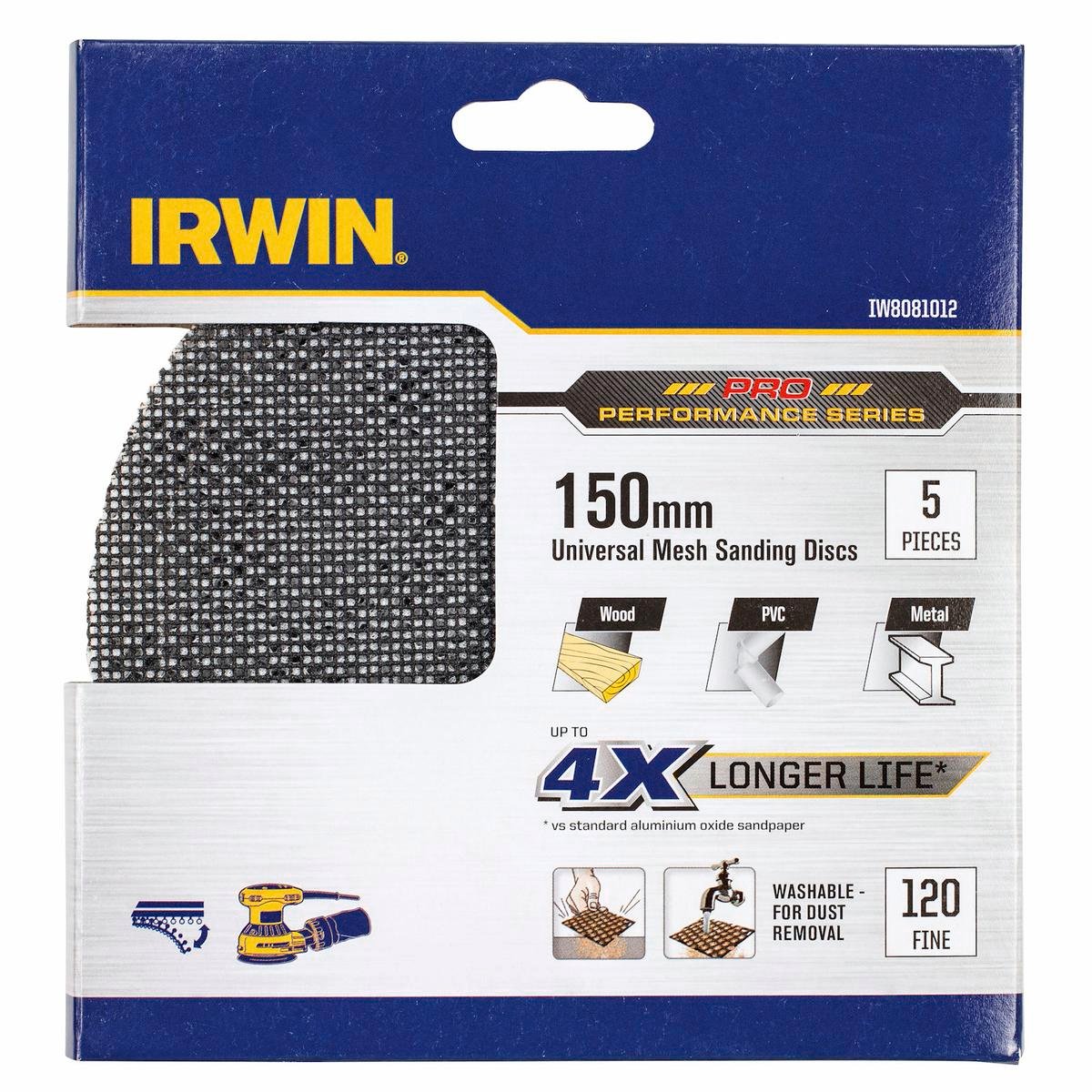 Irwin Orbital Sanding Disc - 150mm - Silicon Carbide - 120 Grit - 5 Pack - SuperSaverAU - view 1
