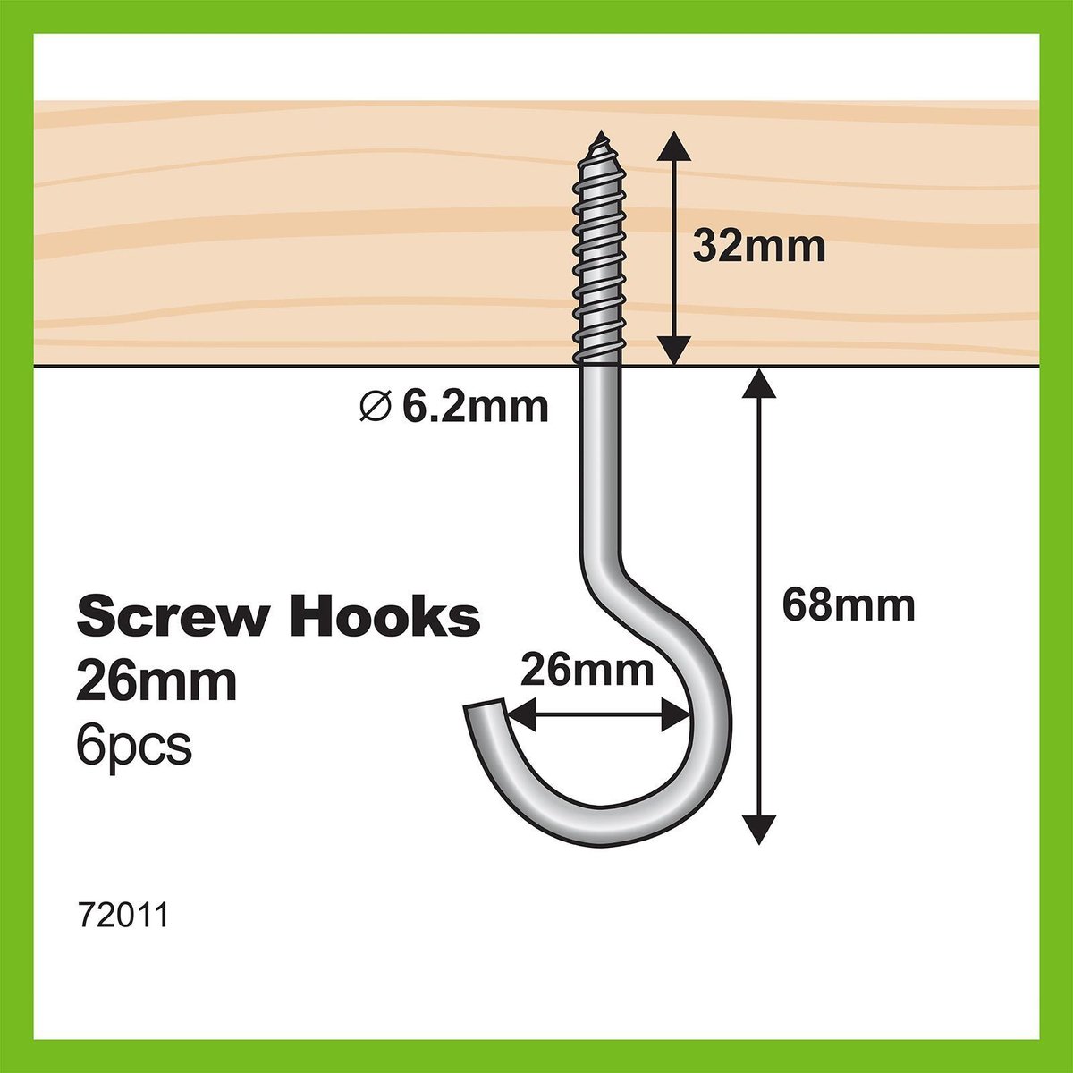 Everhang Zinc Plated Round Screw Hook 6 Pack - 26 x 6.2mm - Silver - SuperSaverAU - view 4