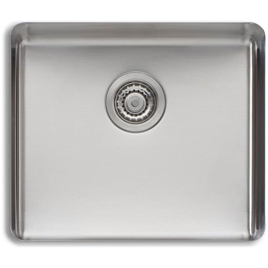 Oliveri Sonetto single bowl undermount sink - brushed 304 grade stainless steel, 25mm radius corners - SN1050U