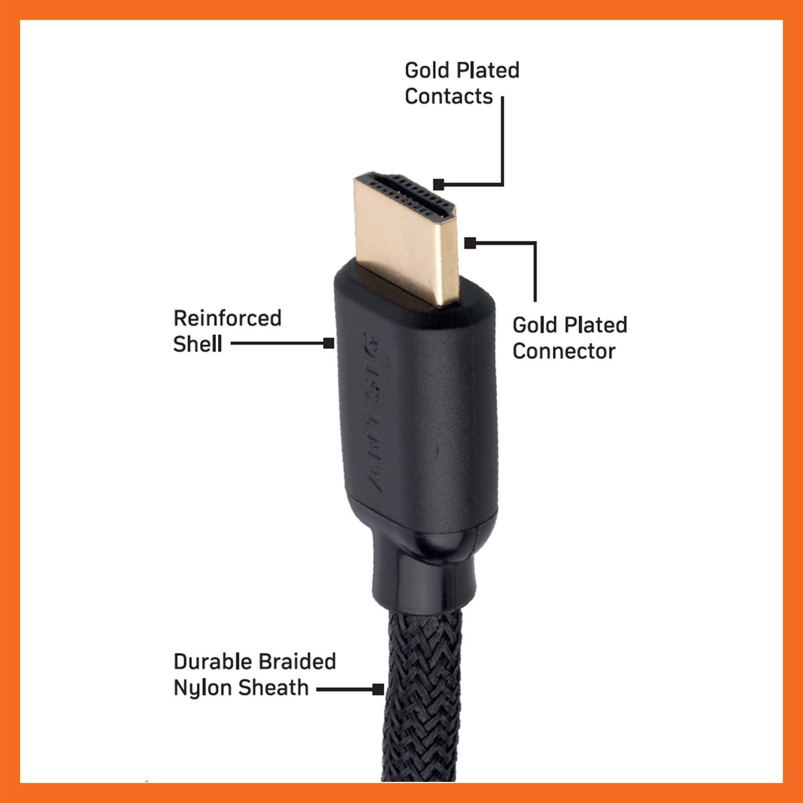 Antsig 10m 1080p 4K HDMI Braided Cable AP457B - Nylon, Long-Run Home Theatre Lead