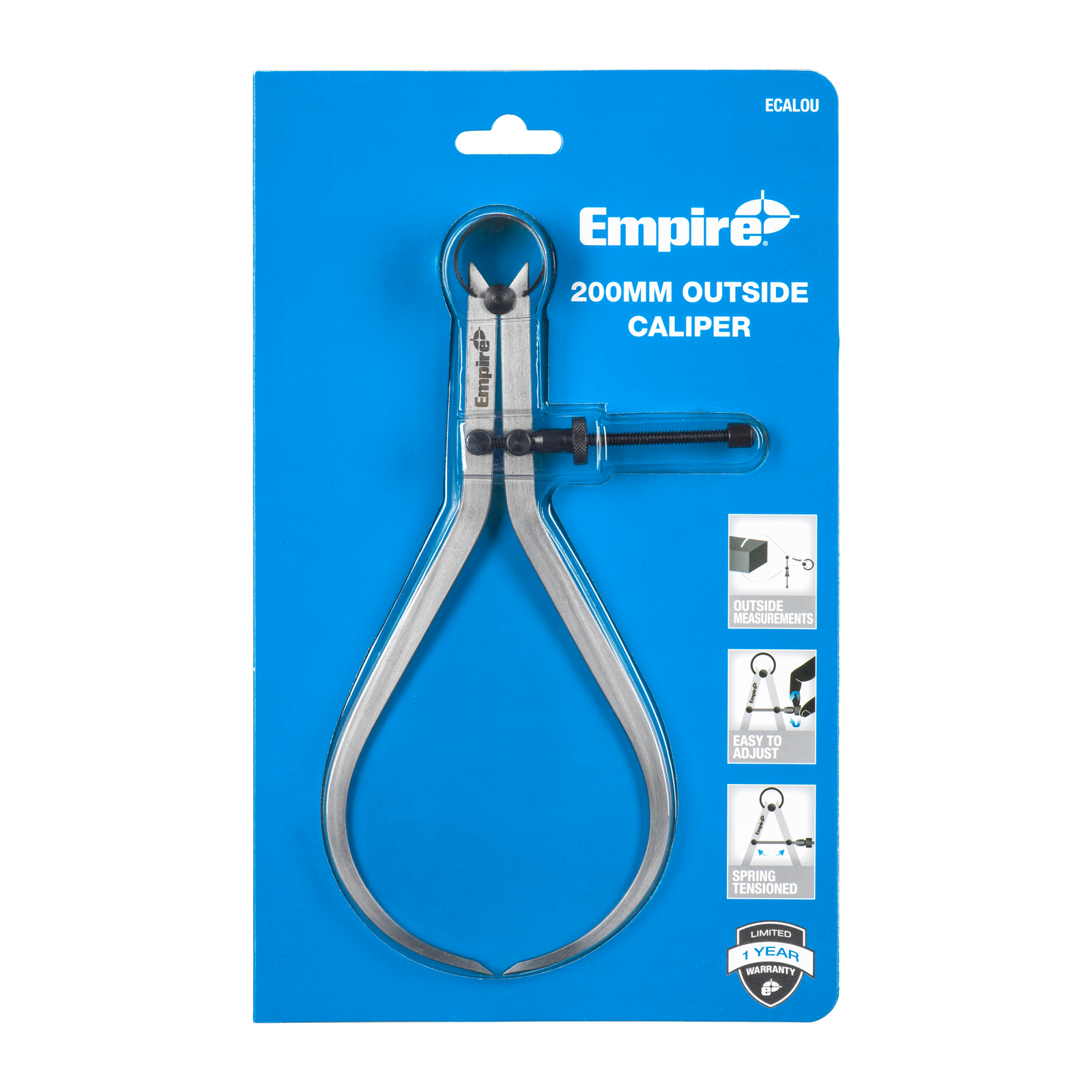 Empire 200mm Outside Spring Calipers - Carbon Steel, Lockable for External Measuring