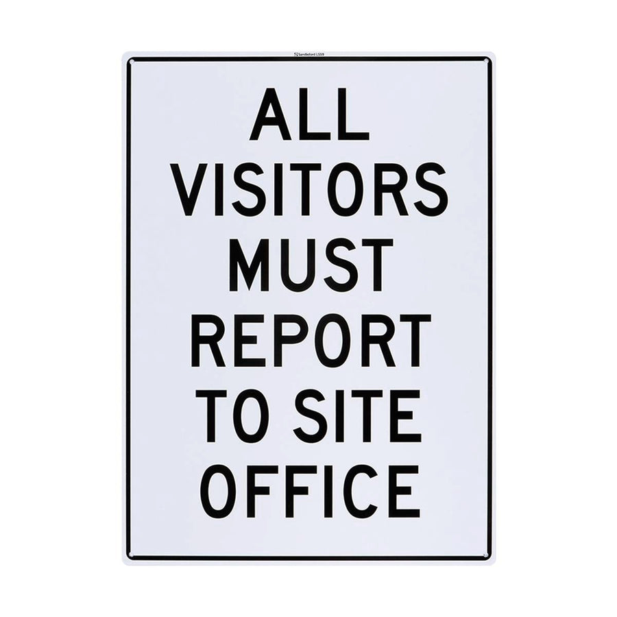 Sandleford All Visitors Plastic Sign 450 x 600mm White/Black - SuperSaverAU - view 1