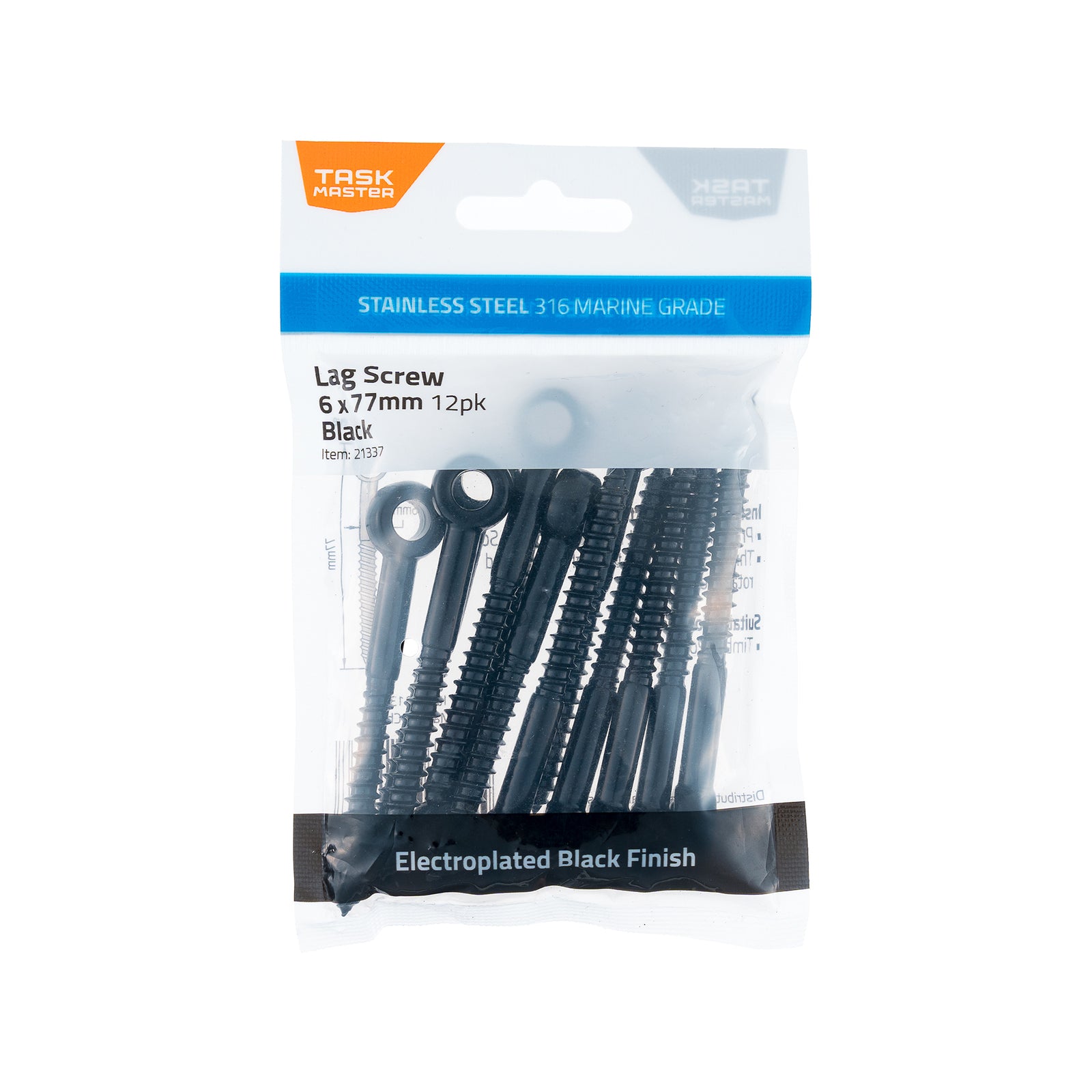 Taskmaster 6mm Black 316 Stainless Steel Lag Screw - 12 Pack