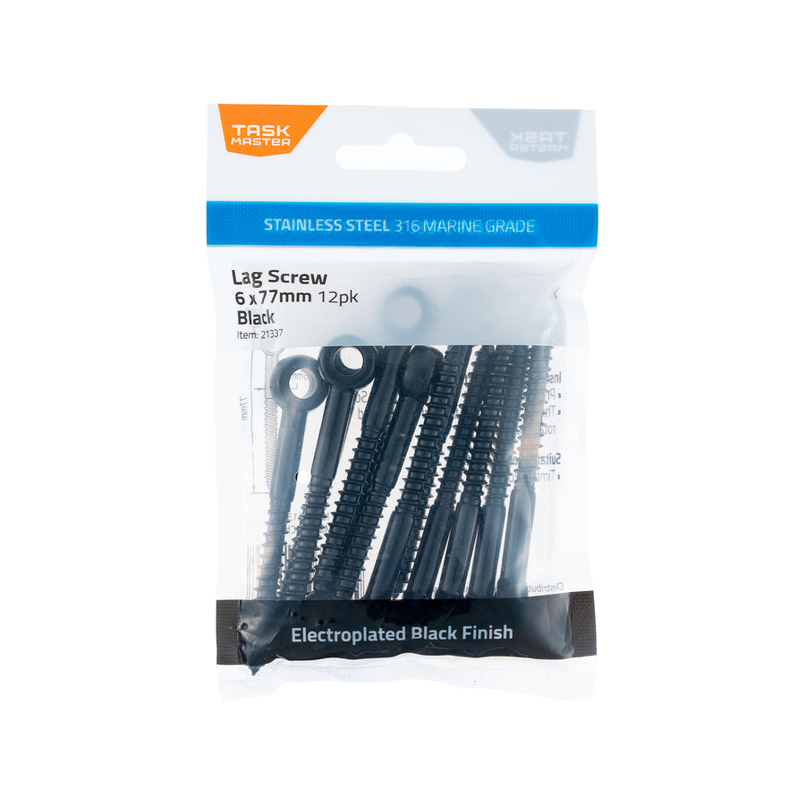 Taskmaster 6mm Black 316 Stainless Steel Lag Screw - 12 Pack