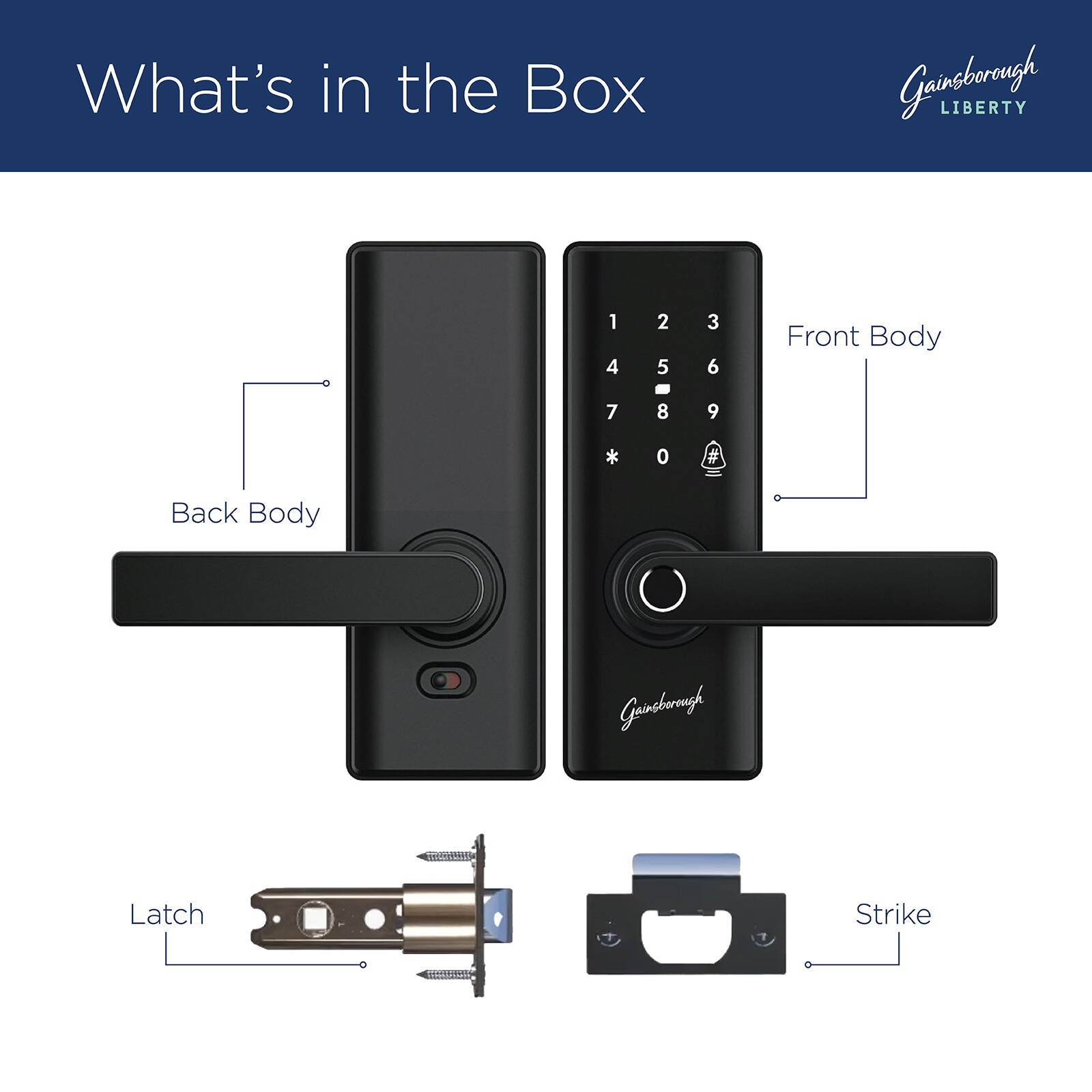 Gainsborough Liberty Smart Entrance Lock GLIBENTBL - Black, App Controlled, Fingerprint & RFID