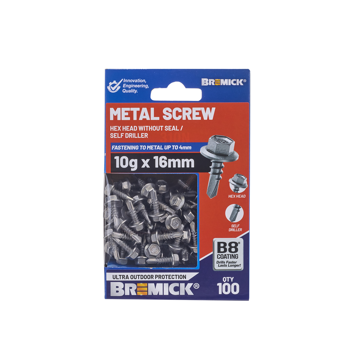 Bremick Metal Hex Screw 10g x 16mm - Box of 100 - Self-Drilling - B8 Coating - SuperSaverAU - view 2