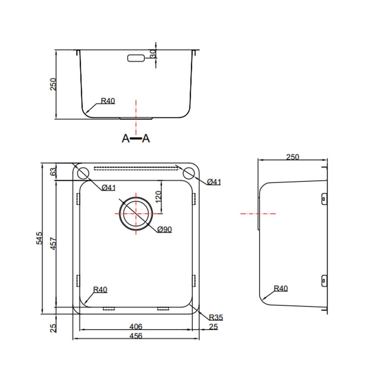 Abey 45L Stainless Steel Topmount Laundry Tub with Dual Bypass and Overflow - LK45C