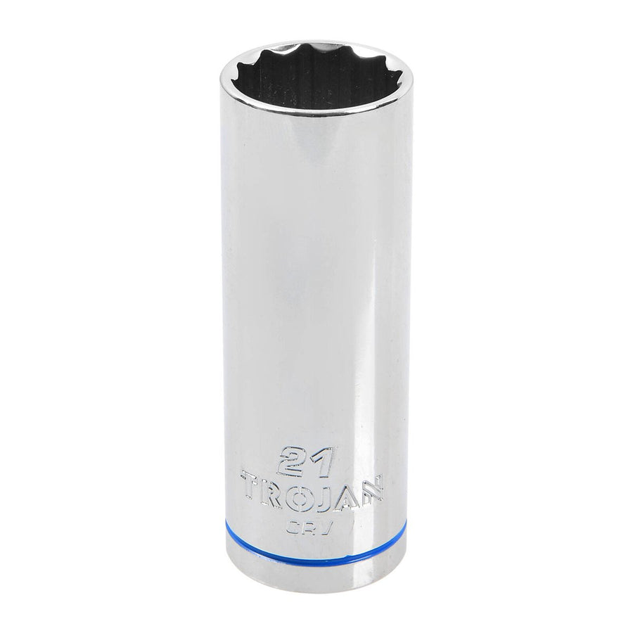 Trojan 21mm Deep Socket 1/2" Drive - Chrome Vanadium - 12-Point Design - SuperSaverAU - view 1