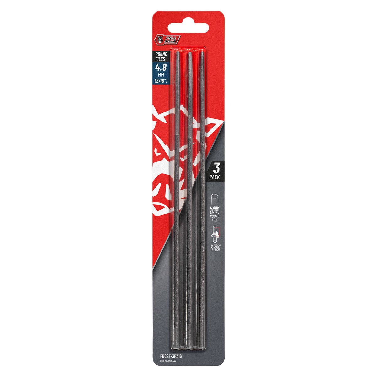 Full Boar Chainsaw File 3 Pack - 4.8mm (3/16”) Round - 0.325” Pitch - Sharpens Cutter Teeth - SuperSaverAU - view 1
