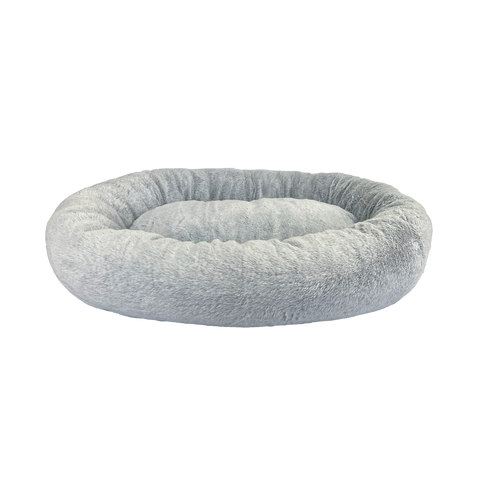 Art Bob Plush Donut Bed - 680 x 800mm - Grey - Two-Tone Faux Fur - Medium Pets - SuperSaverAU - view 1