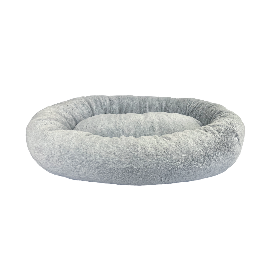 Art Bob Plush Donut Bed - 680 x 800mm - Grey - Two-Tone Faux Fur - Medium Pets - SuperSaverAU - view 1
