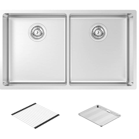 Abey Montego Double Bowl Stainless Steel Sink - Concertina and Drain Tray Included - MOA360DA