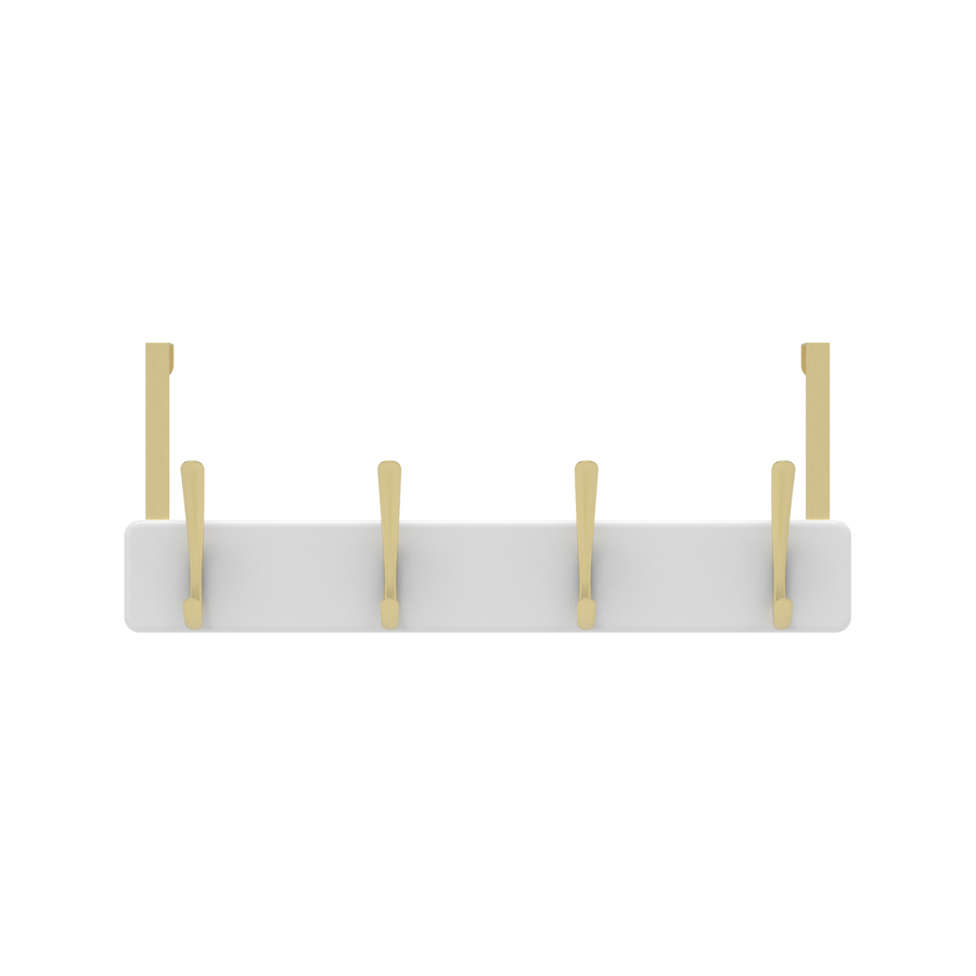 Mode 4 Over Door Hanger - 4 Brushed Brass Hooks - 450mm x 70mm - White Board - SuperSaverAU - view 1