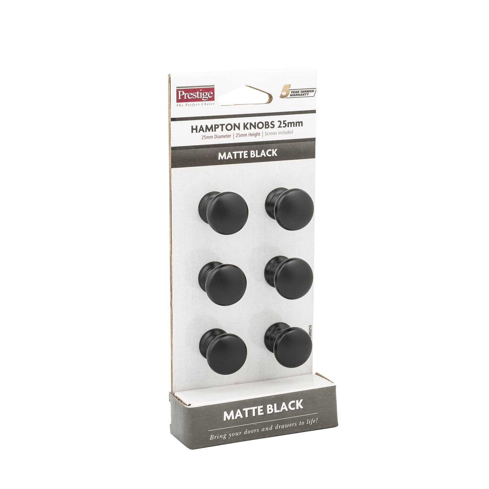 Prestige 25mm Matte Black Hampton Knob - Zinc Alloy - 6 Pack