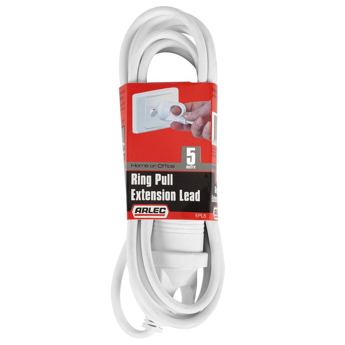 Arlec 5m White Ring Pull Extension Lead - PVC - Safe - Convenient