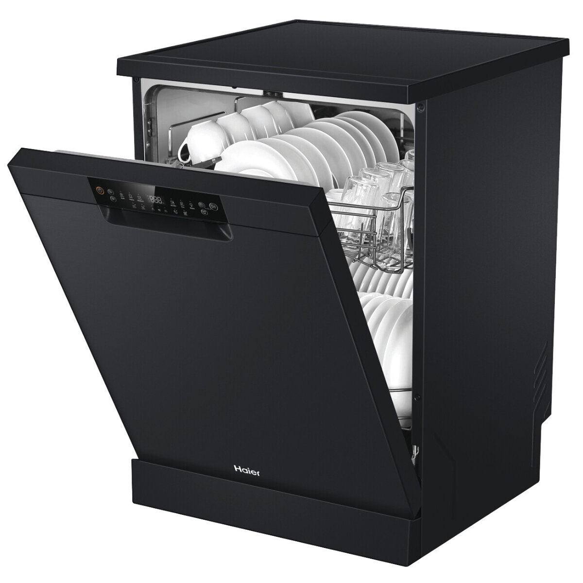 Haier 60cm Freestanding Dishwasher with Sanitise - 15 Place Settings - Black - ThermoDry - HDW15F1B1