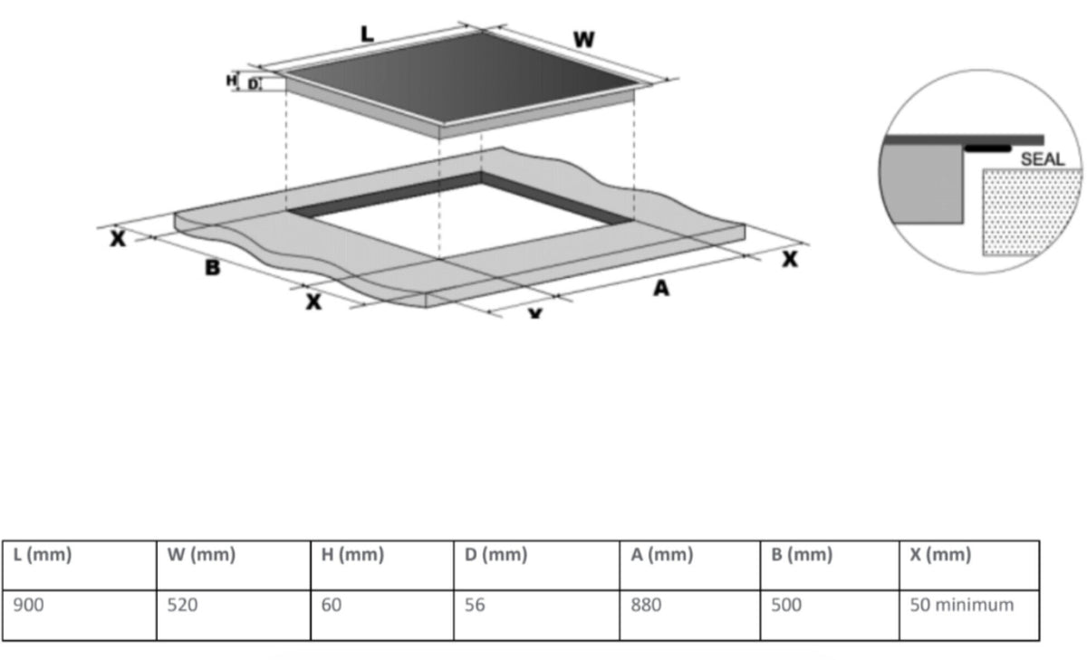 Trinity 90cm 5 Zone Touch Control Induction Cooktop - Black Ceramic Glass, 9 Power Levels, Booster - TRI905