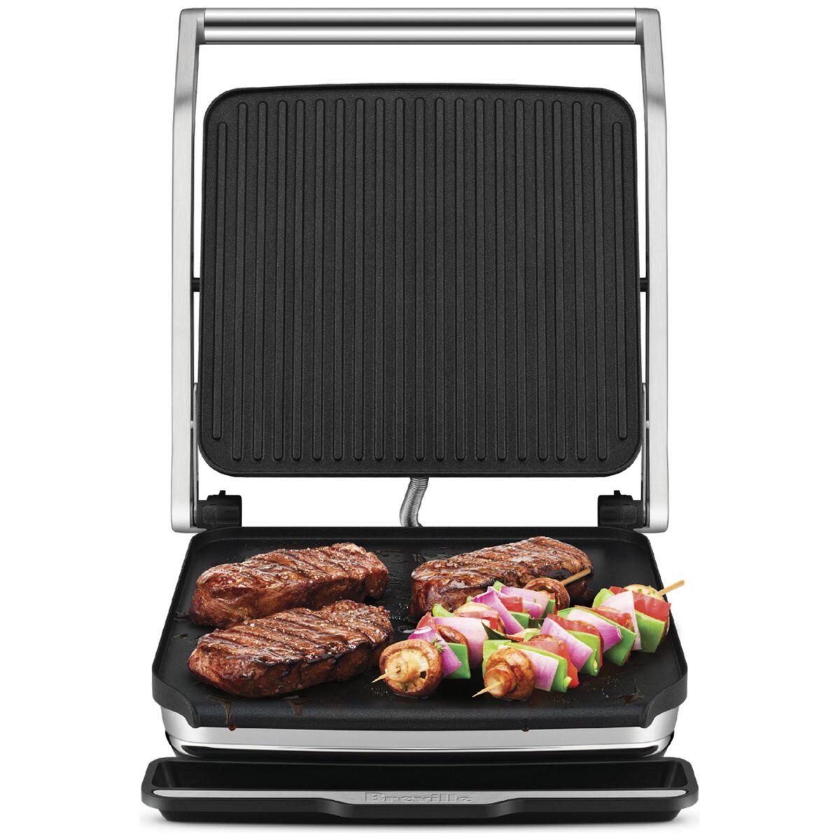 Breville AdjustaGrill & Sear Grill and Sandwich Maker - Flat & Ribbed Cooking, 2200W - LGR350BSS