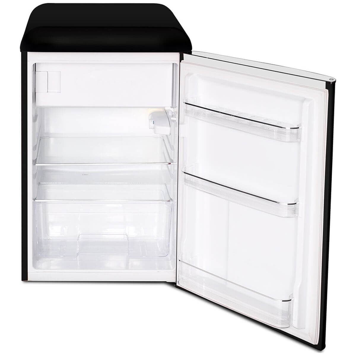 Husky 118L retro style bar fridge - black, 12L freezer compartment, adjustable shelves - HUSRET135BKHU