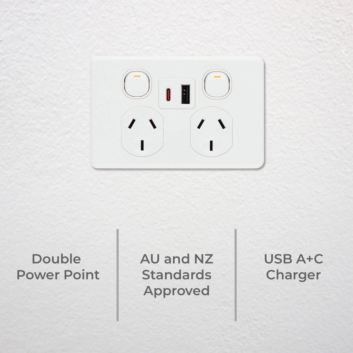 Deta x6 Double Power Point with USB A+C PD30W - 2 Outlets - 50mm x 74mm x 115mm - SuperSaverAU - view 3