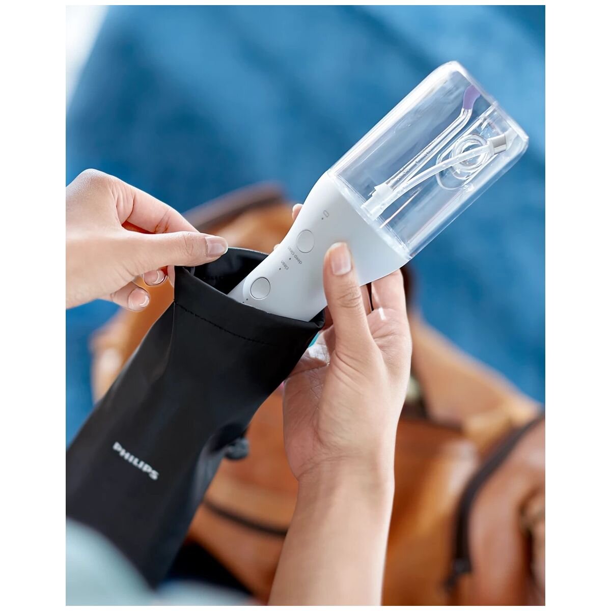 Philips Sonicare Cordless Power Flosser - White, QuadStream Nozzle, Pulse Wave, Travel Bag - HX3826-31