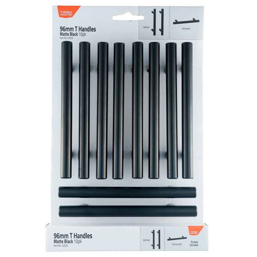 Taskmaster 96mm Matte Black T Handle 10 Pack - Easy Install - Modern Upgrade - SuperSaverAU - view 1