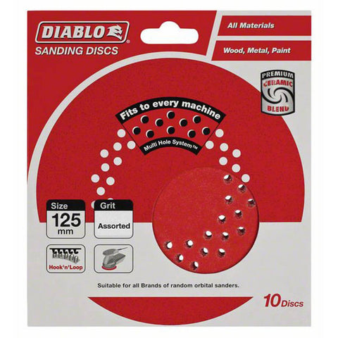 Diablo 125mm Assorted Grit Hook & Loop Random Orbital Sanding Discs - 10 Pack