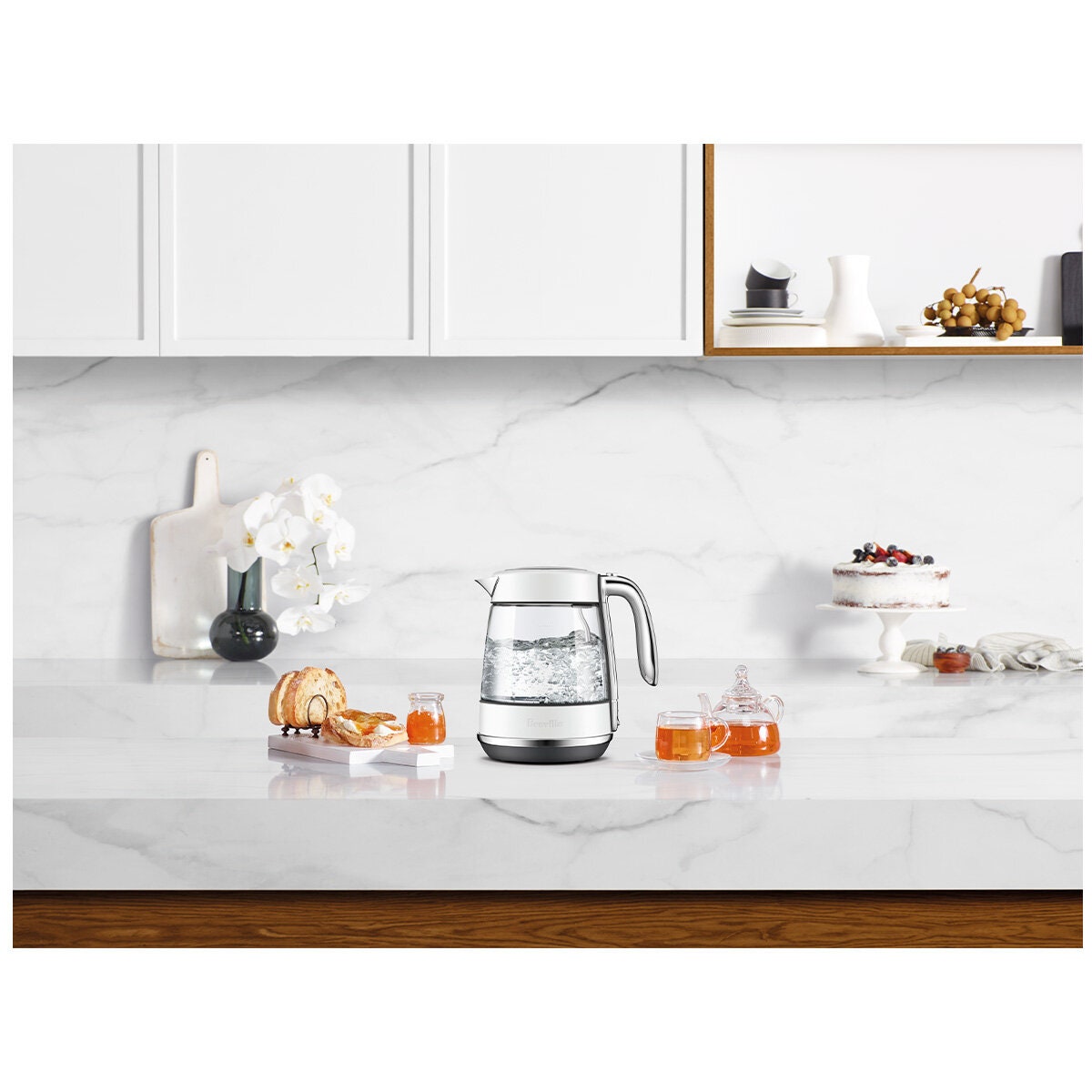 Breville the Crystal Luxe Glass Kettle 1.7L - Sea Salt Trim, Cordless Jug, Automatic Shut-Off - BKE765SST