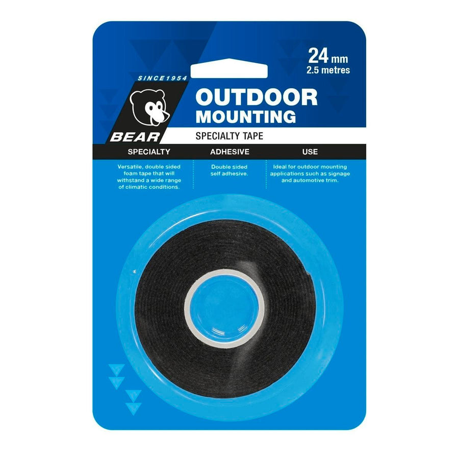 Bear Outdoor Mounting Tape - 24mm x 2.5m - Foam - Weather Resistant - SuperSaverAU - view 1