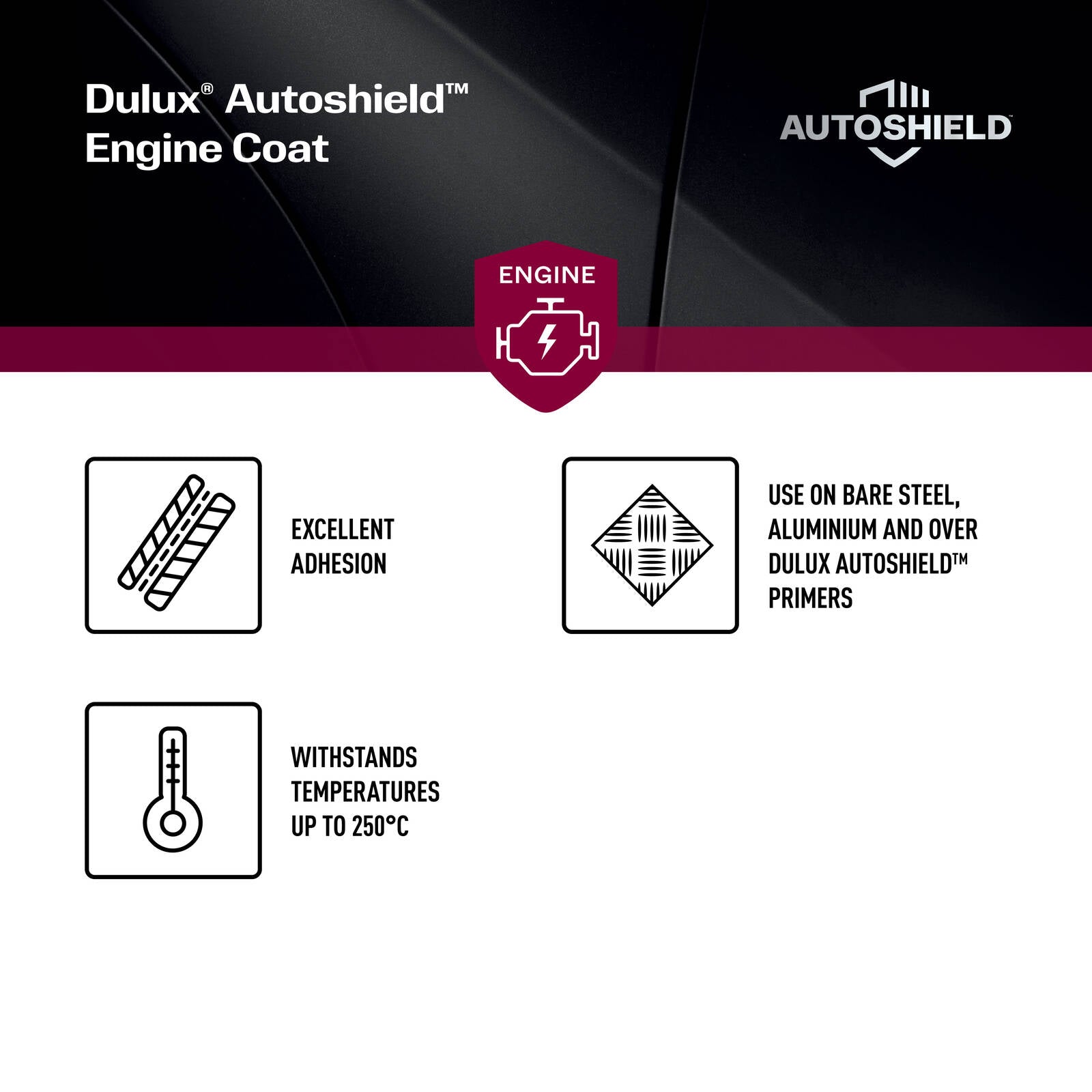 Dulux Autoshield 340g Satin Black Engine Coat Spray Paint, Heat-Resistant Satin Black Finish
