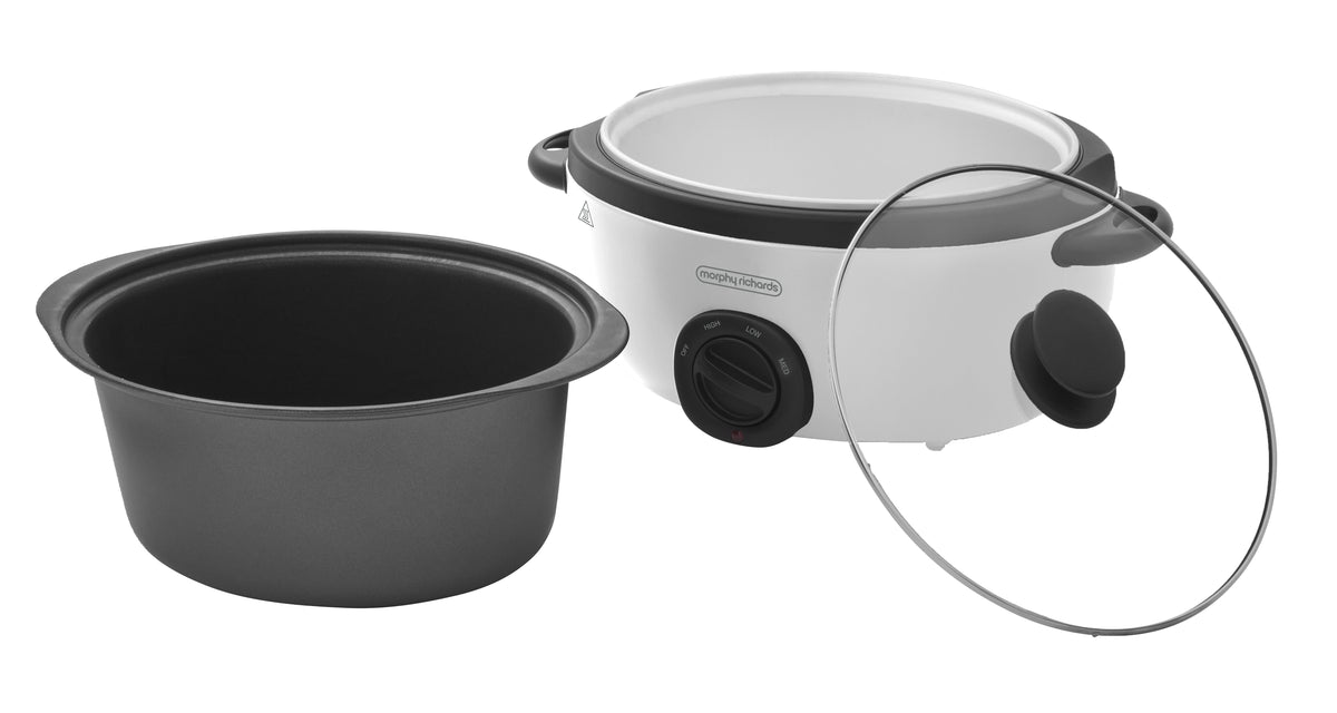 Morphy Richards 6.5L Slow Cooker - Sear and Stew Pot, Toughened Glass Lid, Low to High Heat, White - MRSC65WT