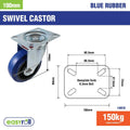 Easyroll Castor - 100mm - Blue Elastic Rubber - Heavy Duty - SuperSaverAU - view 4