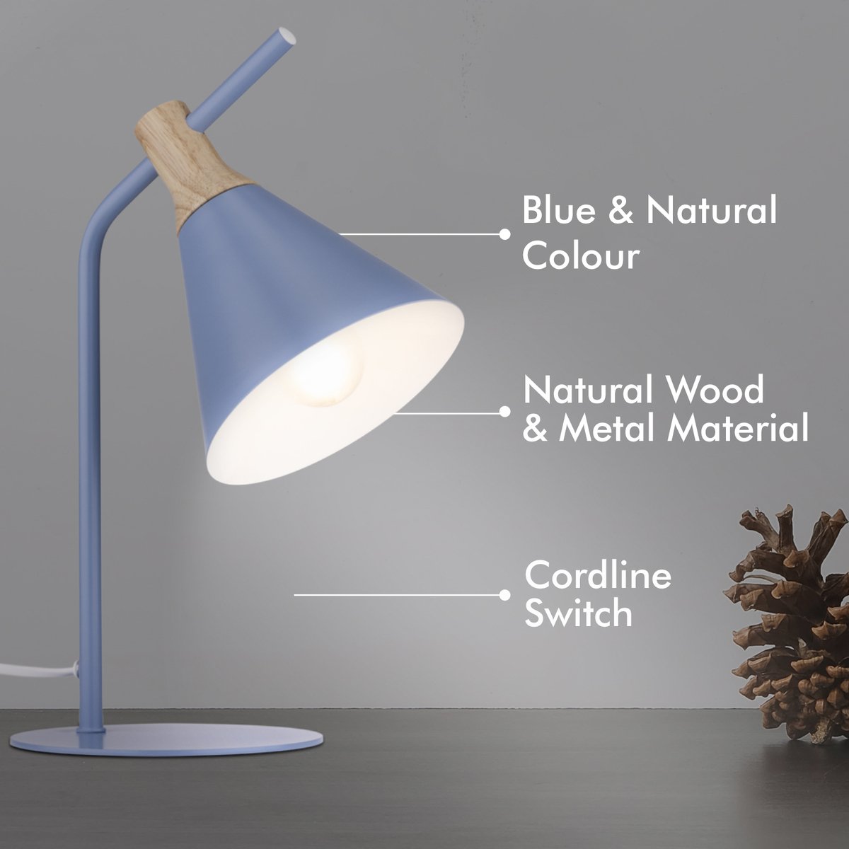 Verve Mountain Spring Alston Task Lamp - Metal & Wood - 150mm x 350mm - Focused Lighting - SuperSaverAU - view 3