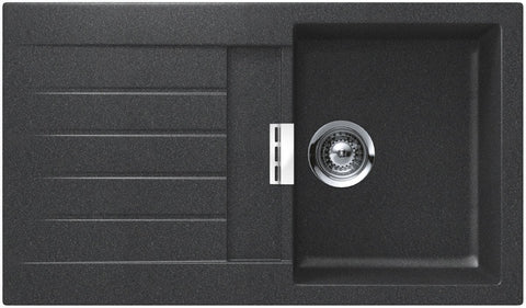 Abey Schock Signus single bowl sink with drainer - Black Magma Cristadur - 23L bowl - D100B