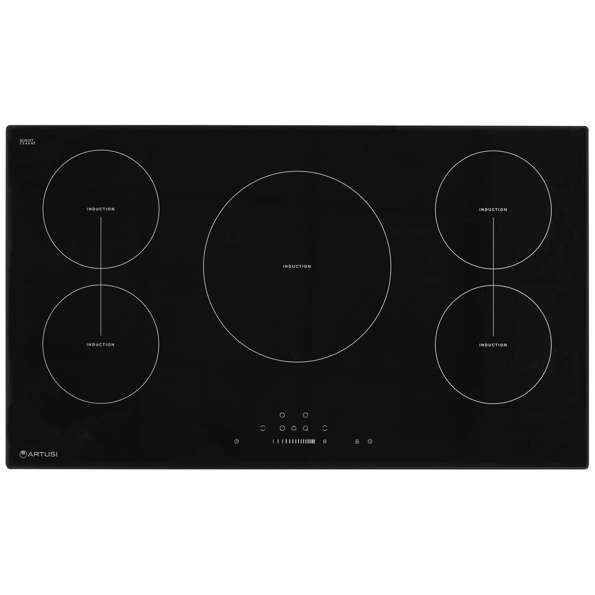 Artusi 90cm 5 Zone Induction Cooktop - Black Schott Ceran Glass, Slider Touch Control, Boost, Timer - CAID95B