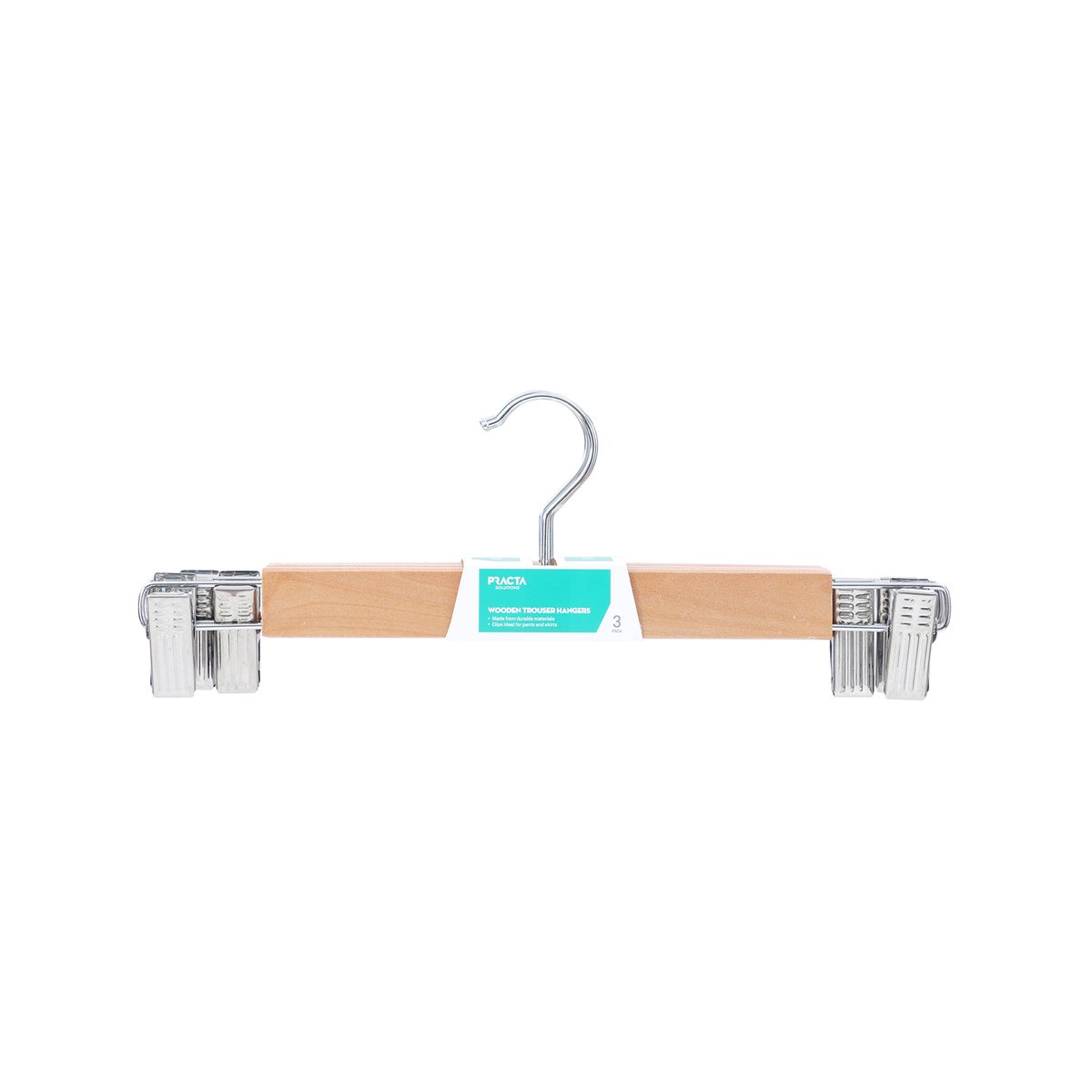 Practa Wooden Clip Clothes Hangers 3 Pack - Durable Wood - 55mm x 120mm x 330mm - Natural - SuperSaverAU - view 1