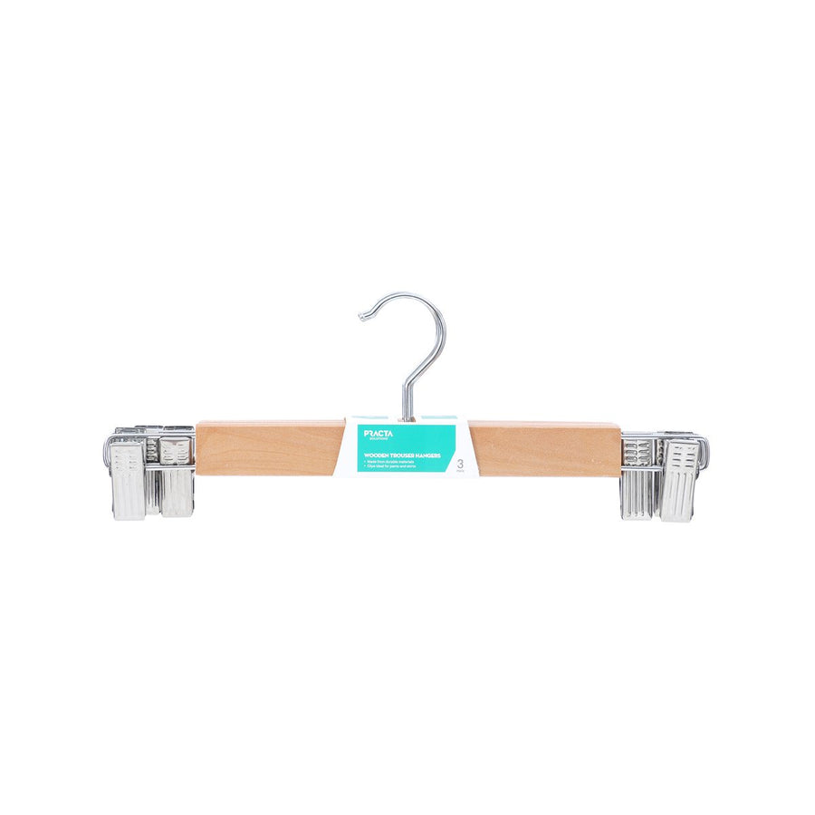 Practa Wooden Clip Clothes Hangers 3 Pack - Durable Wood - 55mm x 120mm x 330mm - Natural - SuperSaverAU - view 1
