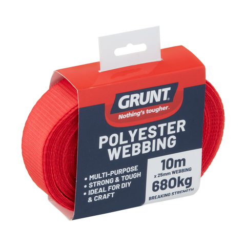 Grunt 25mm x 10m Red Polyester Poly Webbing