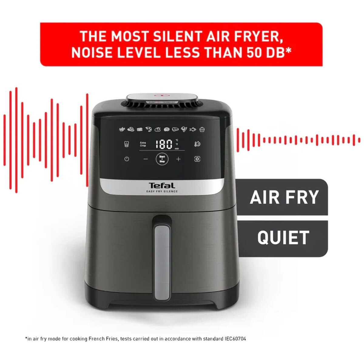 Tefal 5L Silence Essential Air Fryer - Coal Grey, Under 50 Decibels, 10 Presets - EY551H