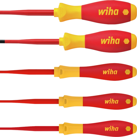 Wiha 5 Piece Insulated VDE Screwdriver Set - Red/Yellow - Ergonomic Design - SuperSaverAU - view 1