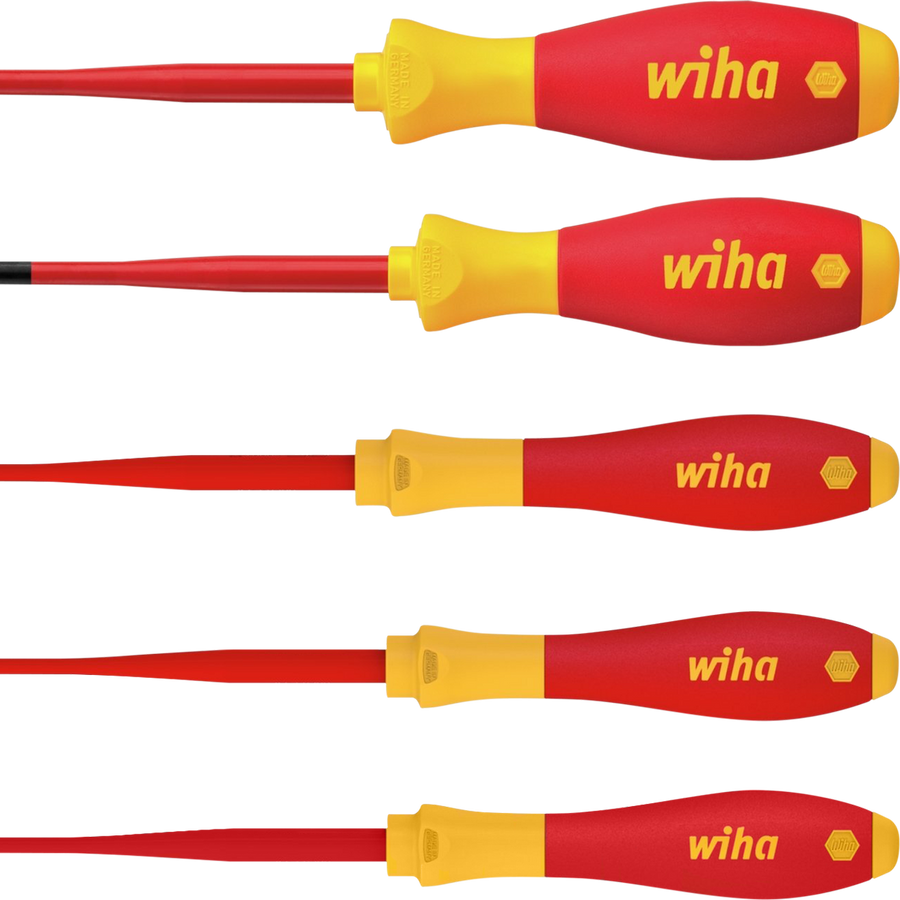 Wiha 5 Piece Insulated VDE Screwdriver Set - Red/Yellow - Ergonomic Design - SuperSaverAU - view 1