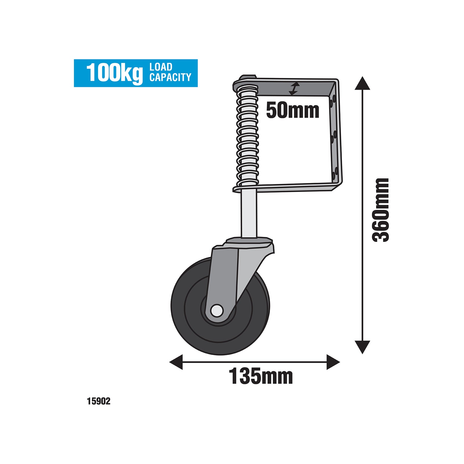 Easyroll 125mm Hard Rubber Swivel Gate Castor 100kg