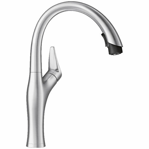 Blanco Artona High Arc Pull-Down Spray Mixer Tap - Dual Spray - Brushed Chrome - 6 Star WELS - ARTONASBR